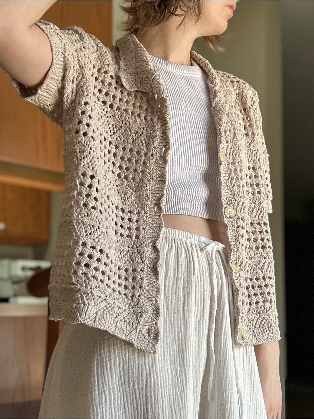 Neuflora Cotton Knit Button Up Top
